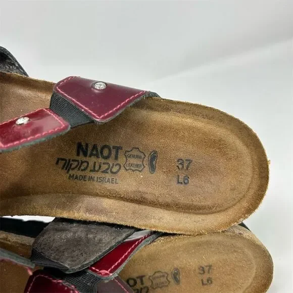 Naot Women's Red Slip-On Wedge Sandals Size 6 Casual Double Stretchy Strap - Picture 10 of 10